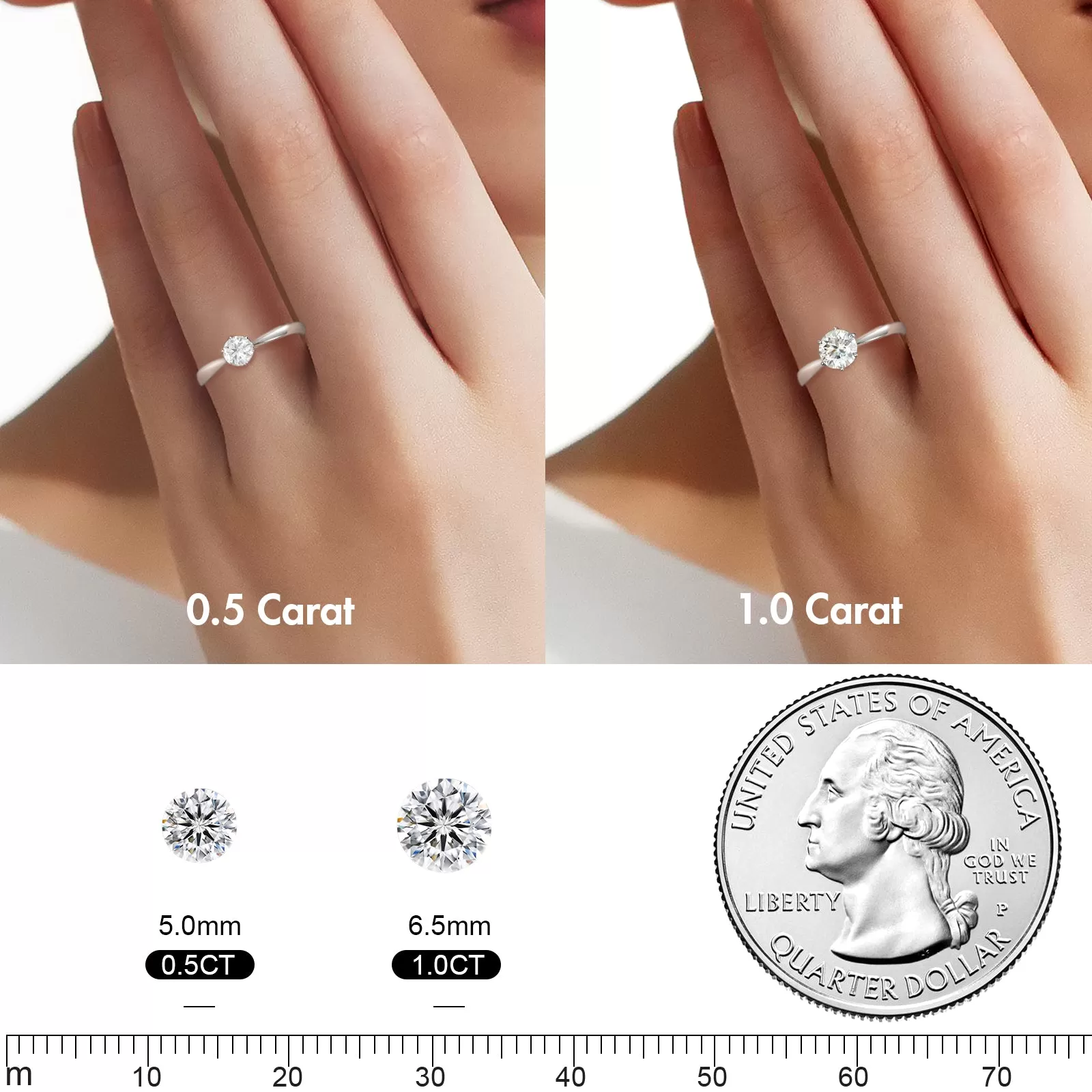 0.50/1.00 Carats VVS1 Moissanite Rings for Women 0185