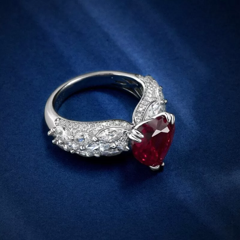 10*10mm Heart Ruby 925 Sterling Silver Ring