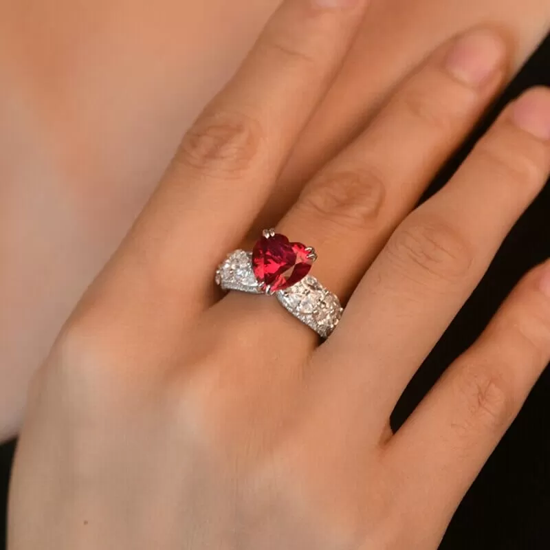 10*10mm Heart Ruby 925 Sterling Silver Ring