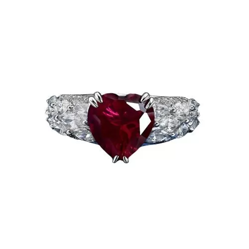 10*10mm Heart Ruby 925 Sterling Silver Ring