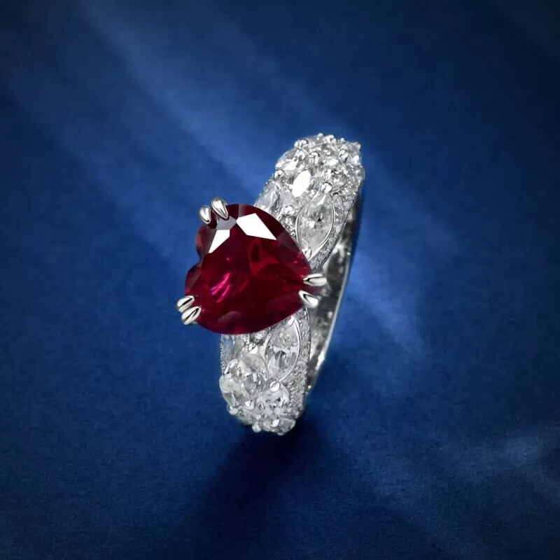 10*10mm Heart Ruby 925 Sterling Silver Ring