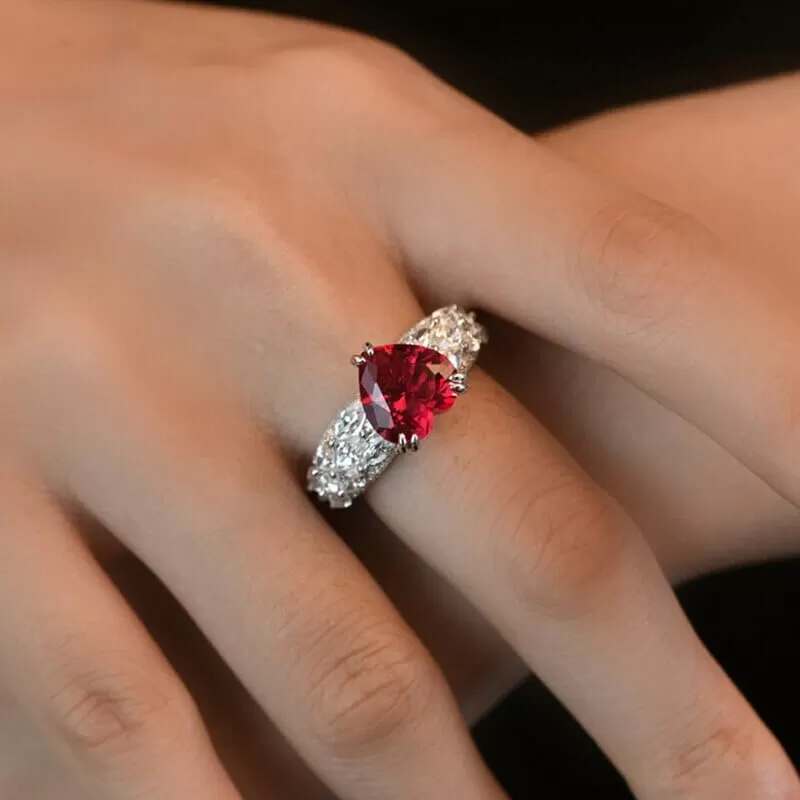 10*10mm Heart Ruby 925 Sterling Silver Ring