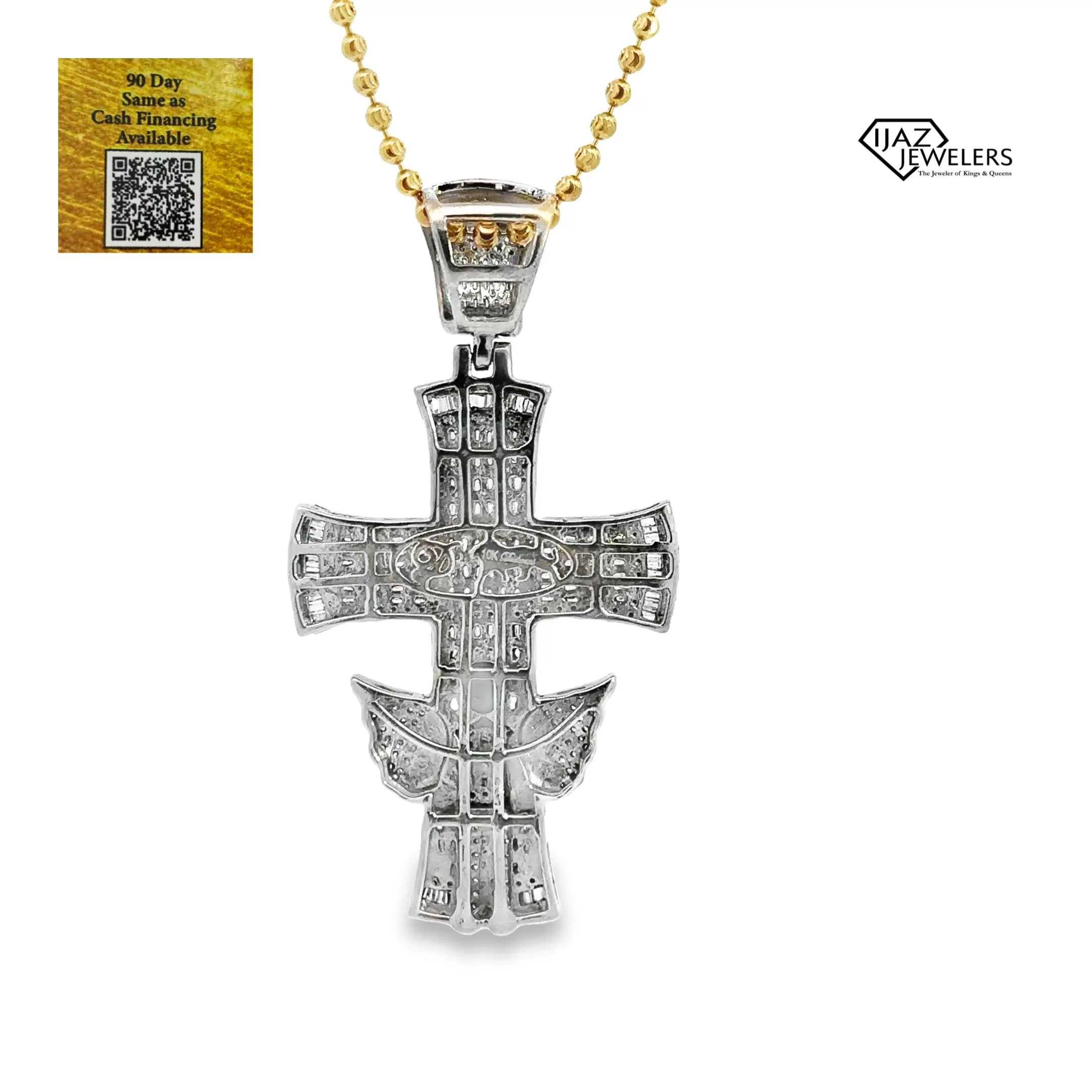 10K White Gold 1.80 CTW Diamond Angel Cross Charm