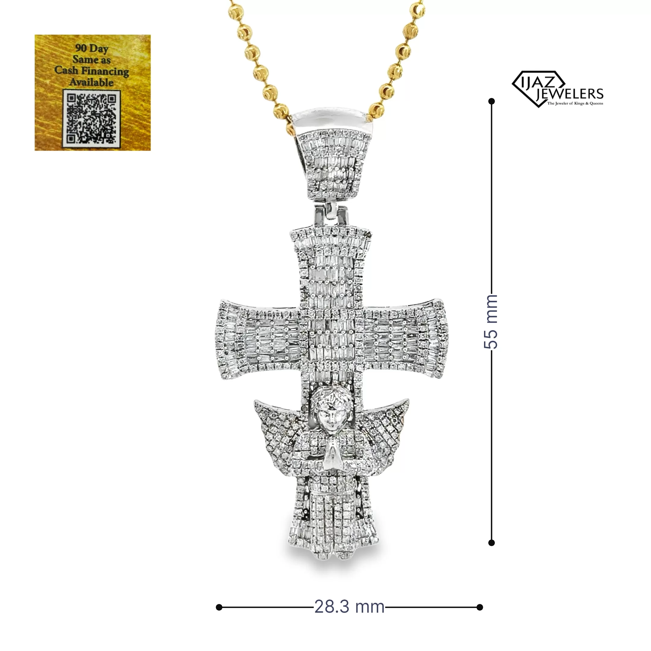 10K White Gold 1.80 CTW Diamond Angel Cross Charm