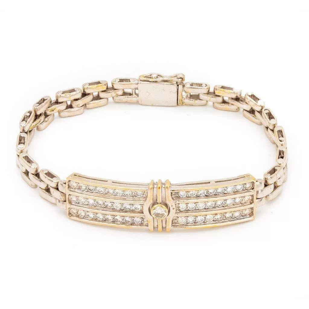 1.43CT Diamond Box Chain Bracelet Set In 18K Yellow Gold W/Rectangle Frame for Men