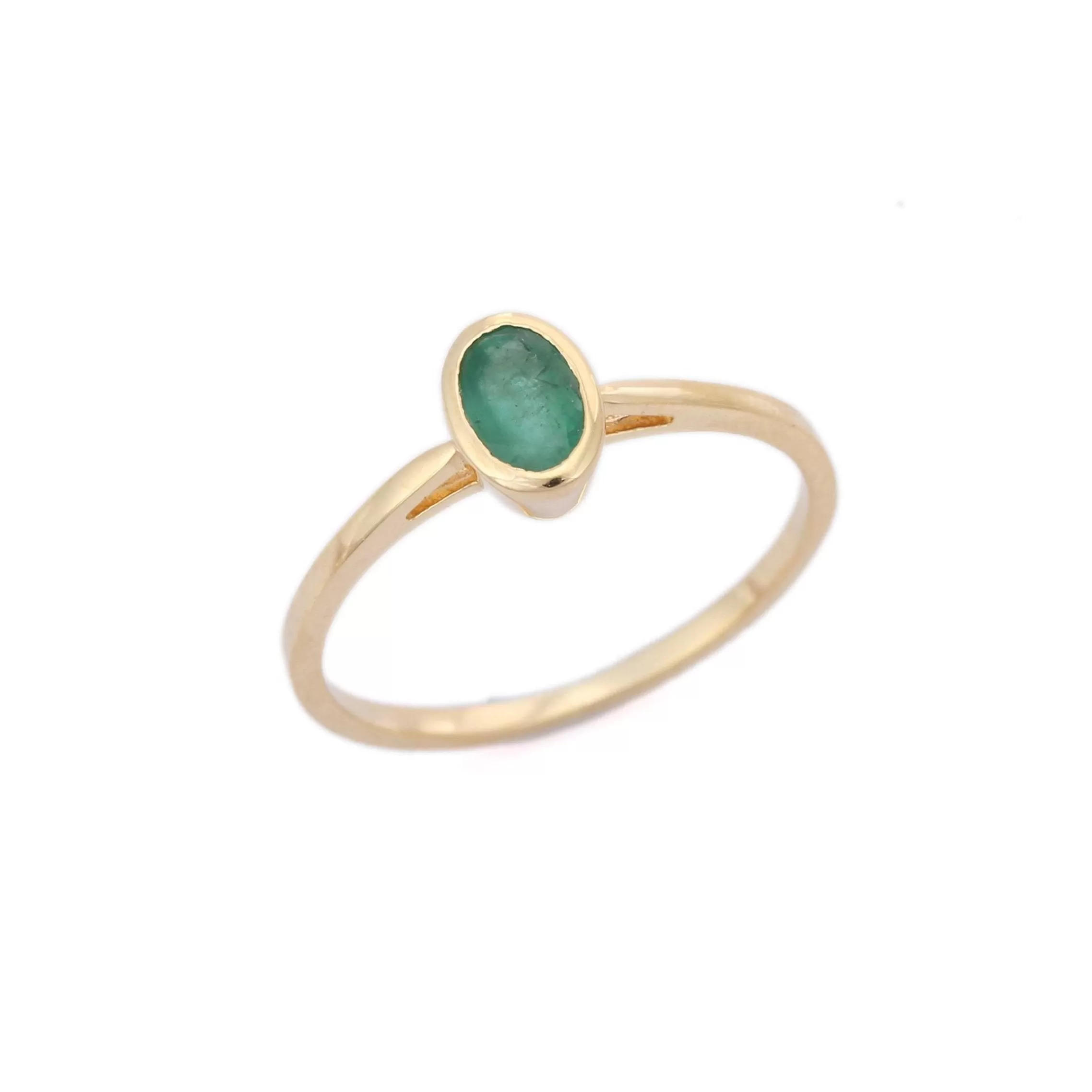 14K Gold Emerald Solitaire Ring