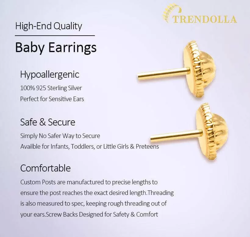 14k Gold Plated 4mm Clear CZ Baby Children Screw Back Earrings