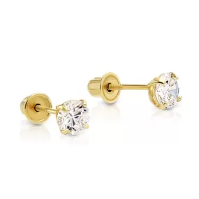 14k Gold Plated 4mm Clear CZ Baby Children Screw Back Earrings