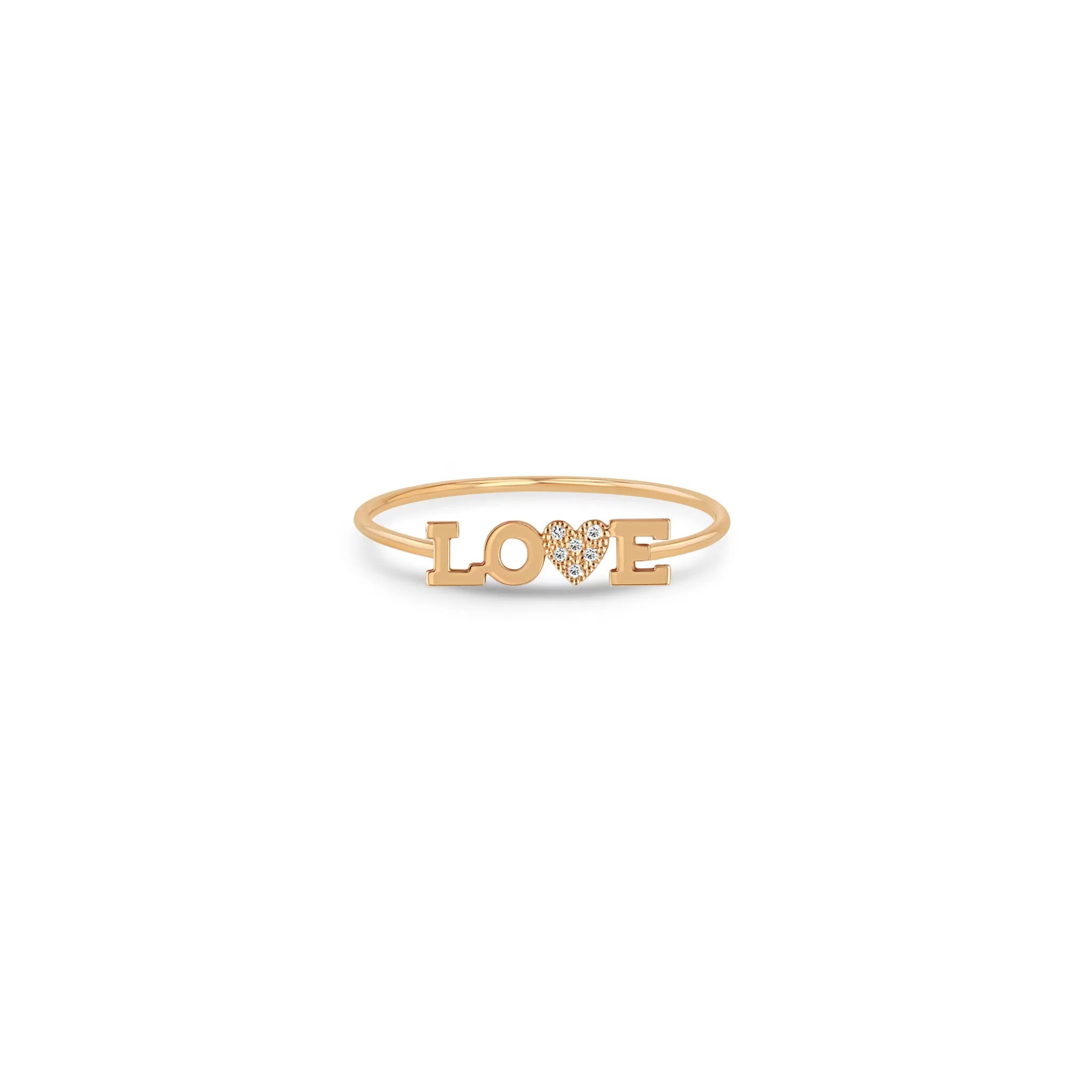 14k Itty Bitty LOVE with Pavé Diamond Heart Ring