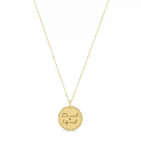 14k Small Mantra Star Border Necklace on Tiny Bar & Cable Chain