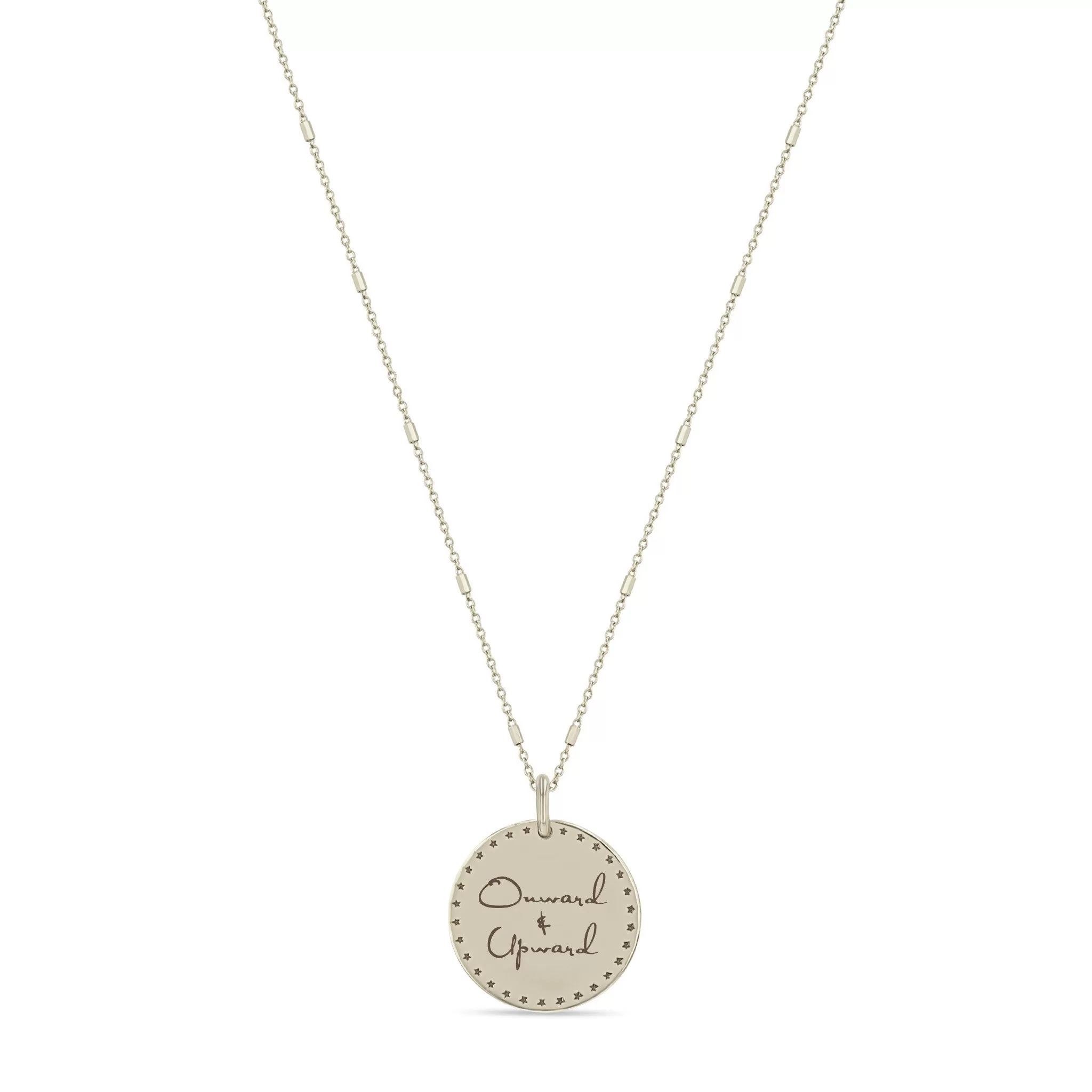 14k Small Mantra Star Border Necklace on Tiny Bar & Cable Chain