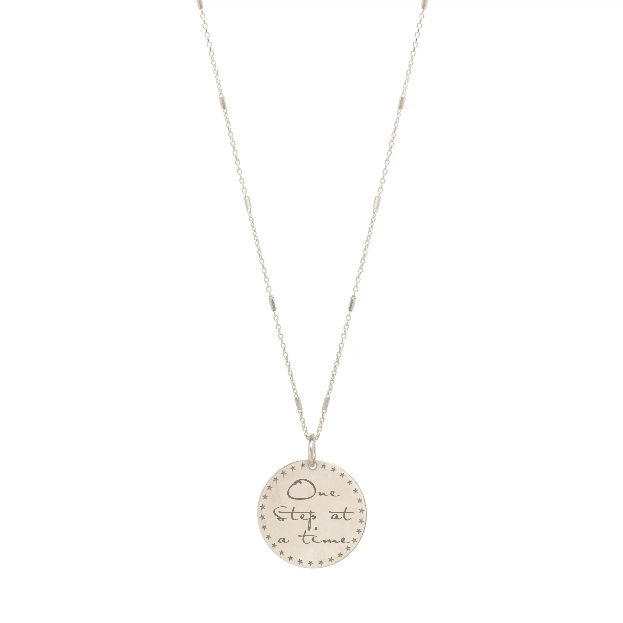 14k Small Mantra Star Border Necklace on Tiny Bar & Cable Chain