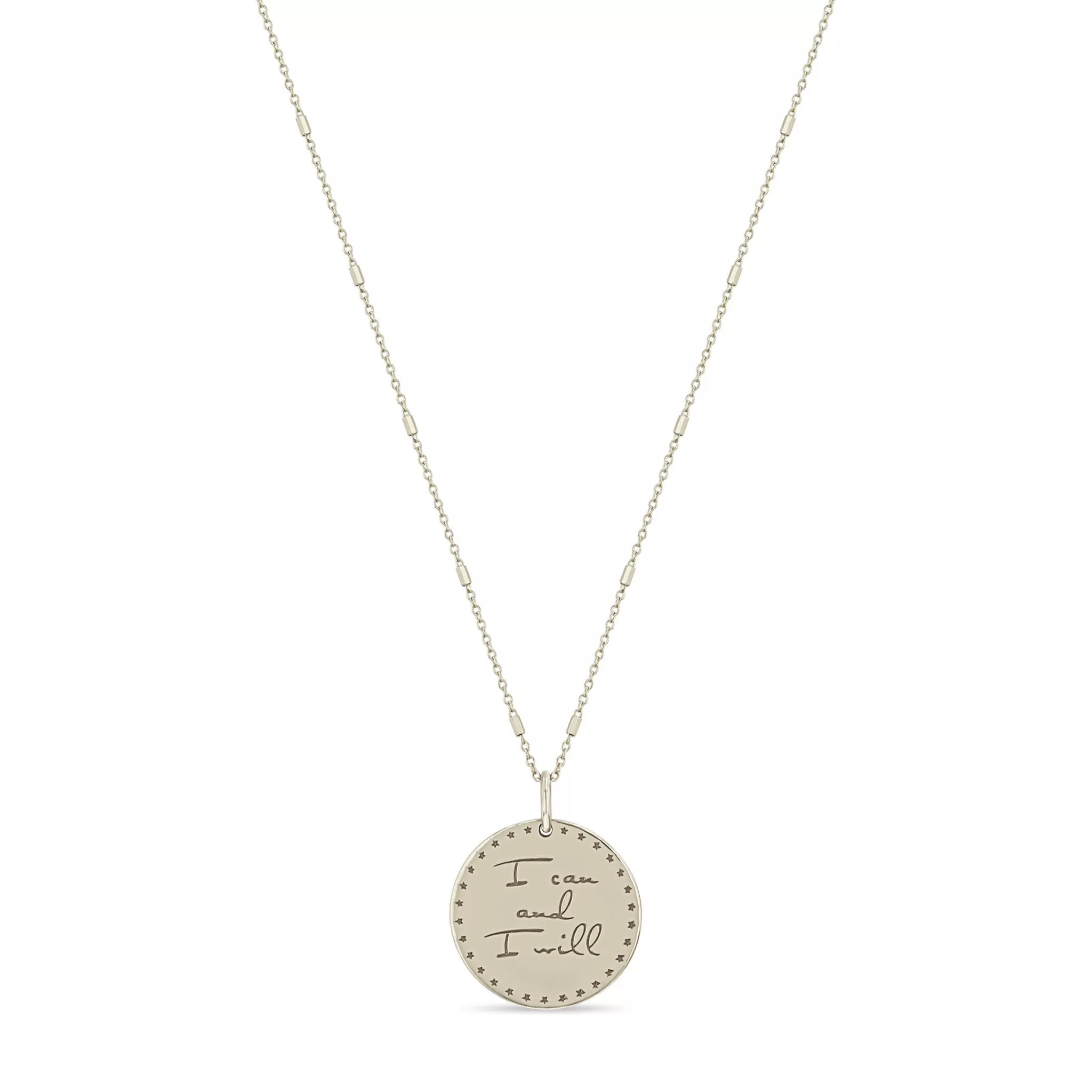 14k Small Mantra Star Border Necklace on Tiny Bar & Cable Chain