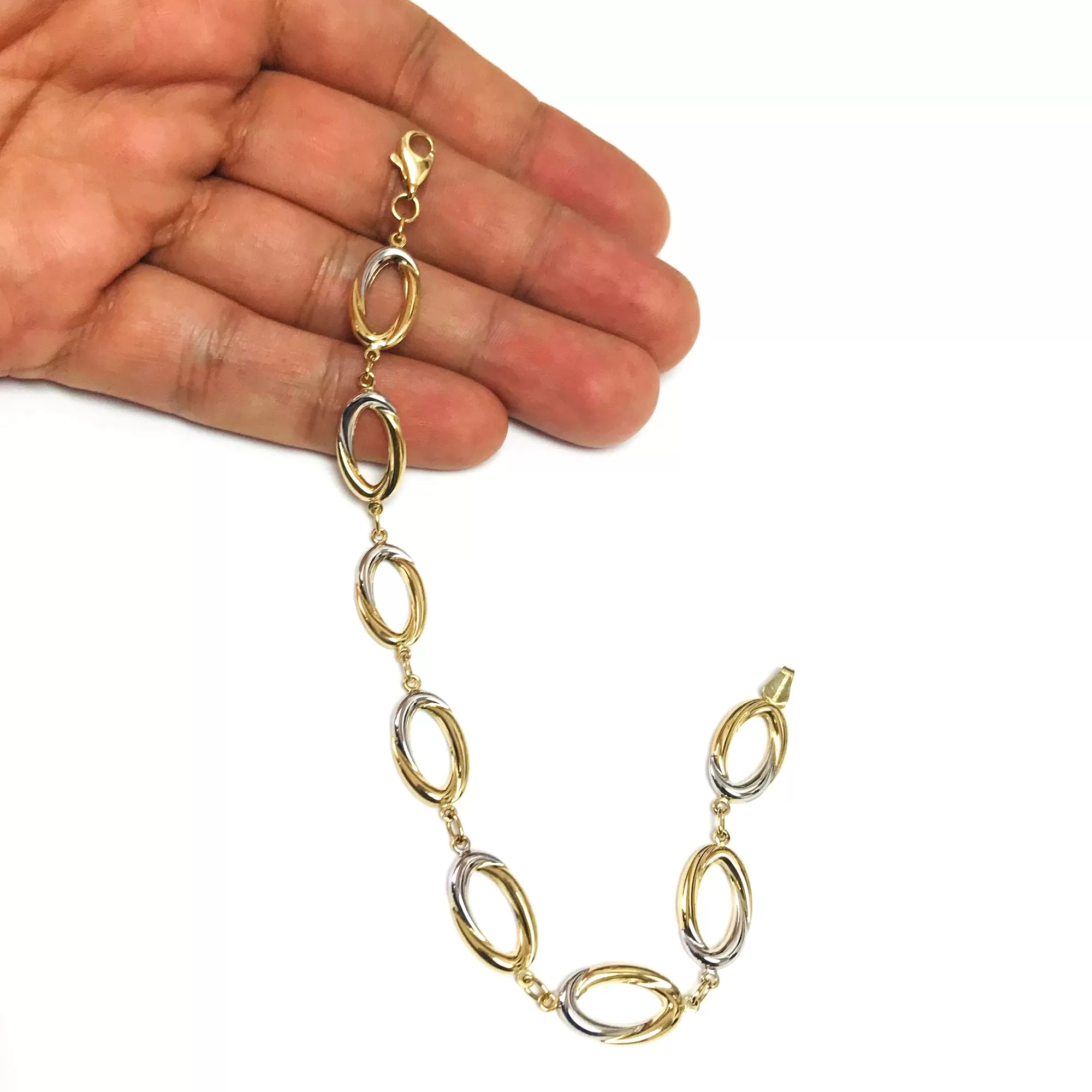 14k Yellow And White Gold Oval Links Bracelet, 7,5