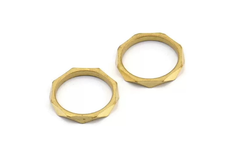 15mm Brass Rings -12 Raw Brass Faceted Rings, Connector (15mm) N0498