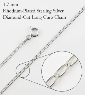 1.7 mm Long Curb Chain, Rhodium-Plated Sterling Silver