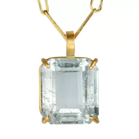 18 & 22K Gold Prong-Set Emerald-Cut Pale Aquamarine Pendant