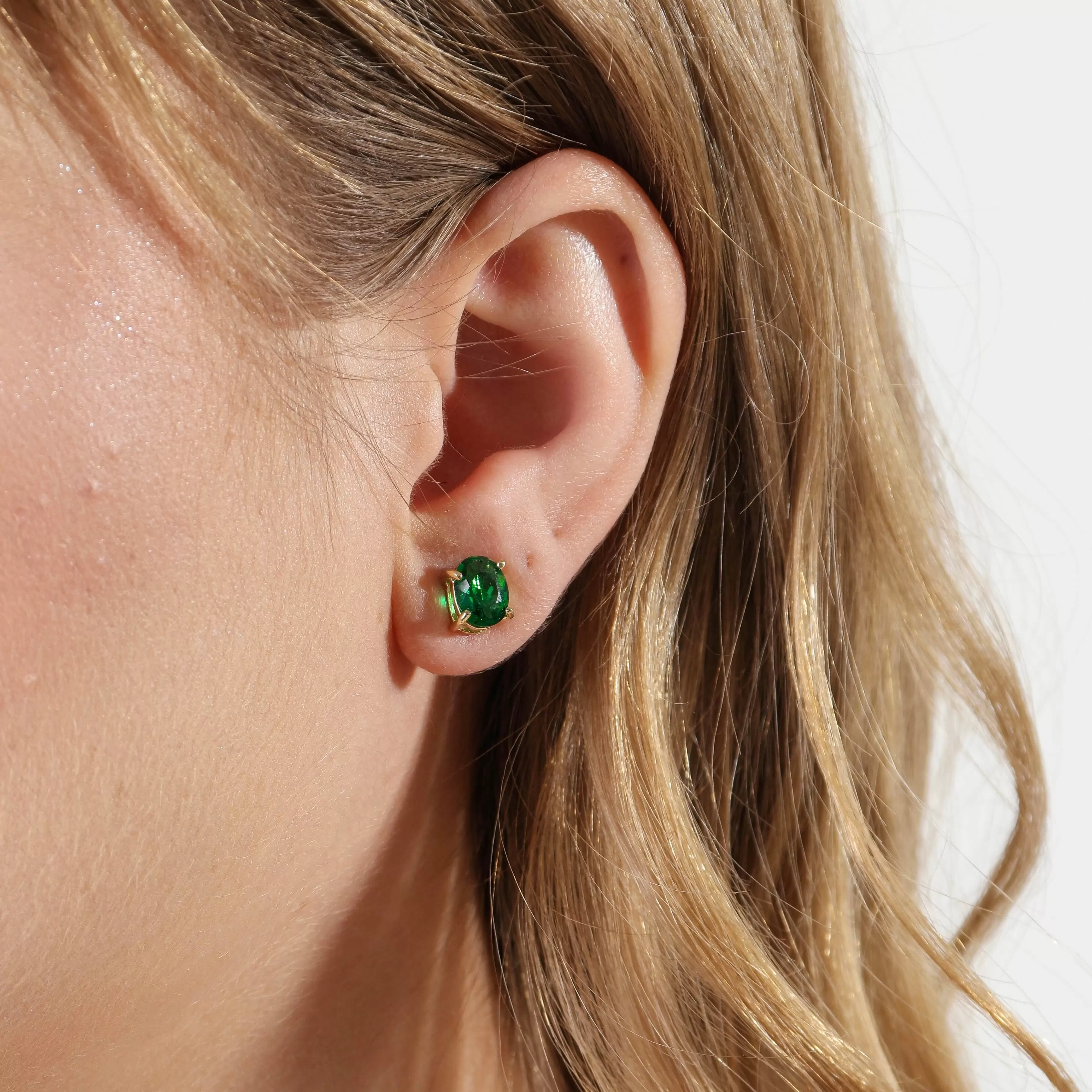 18k Gold Filled Oval Emerald Cubic Zirconia Stud Earrings