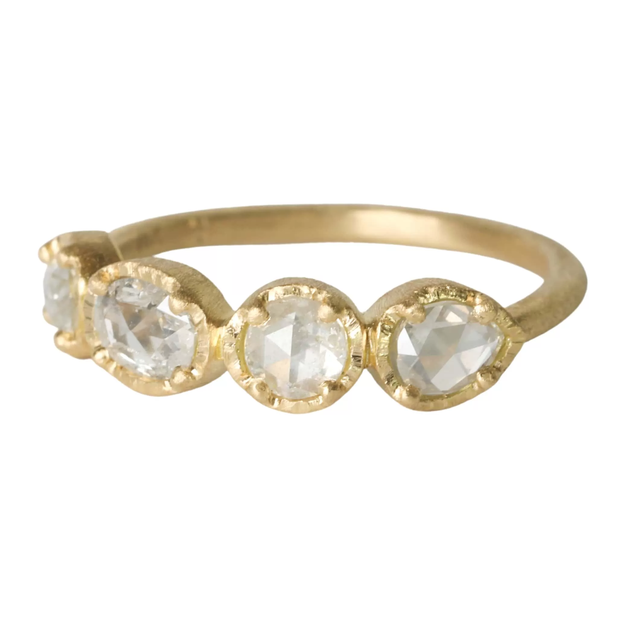 18K Gold Ring with Four Prong-Set Colorless Diamonds