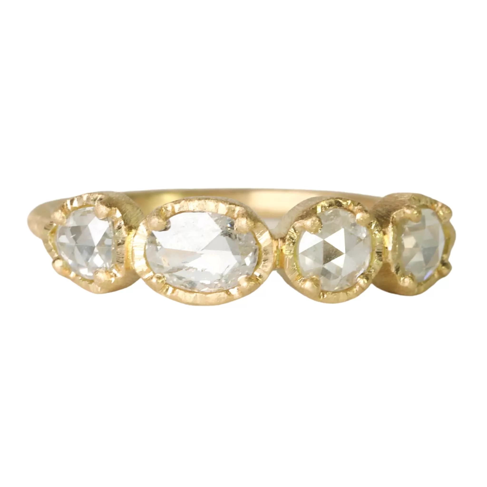 18K Gold Ring with Four Prong-Set Colorless Diamonds