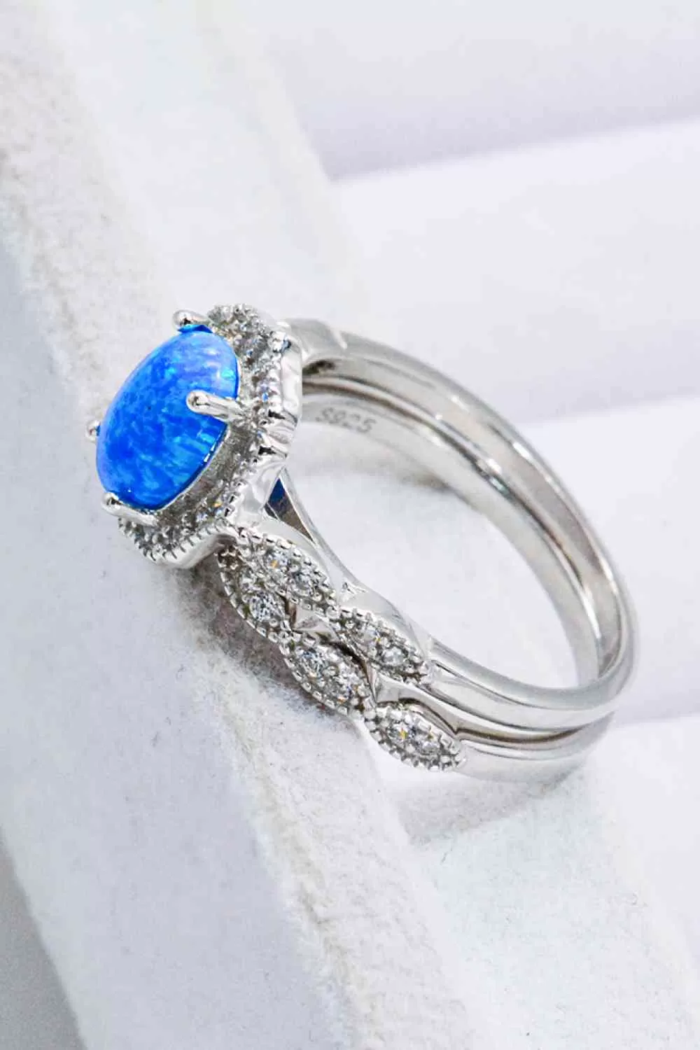 2-Piece 925 Sterling Silver Opal Ring Set