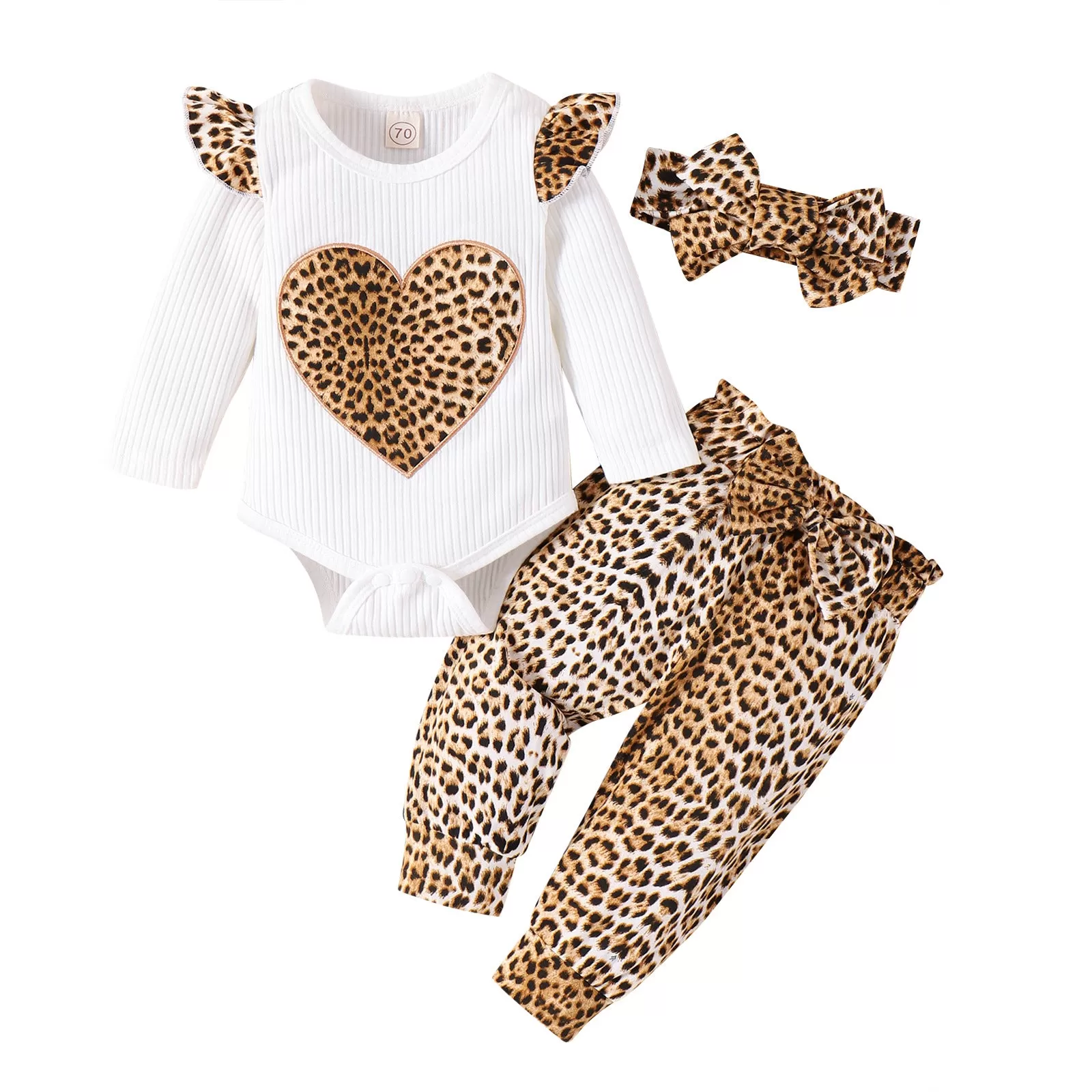 2 Pieces Set Baby Kid Girls Love heart Rompers And Leopard Pants Wholesale 24011118