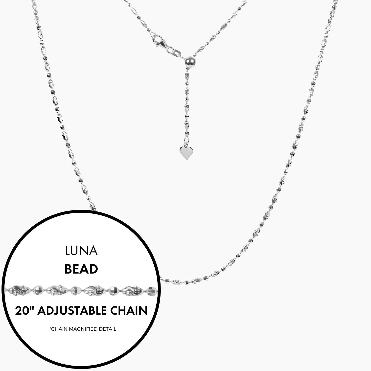 20 Italian Luna Bead Adjustable Chain (Silver)