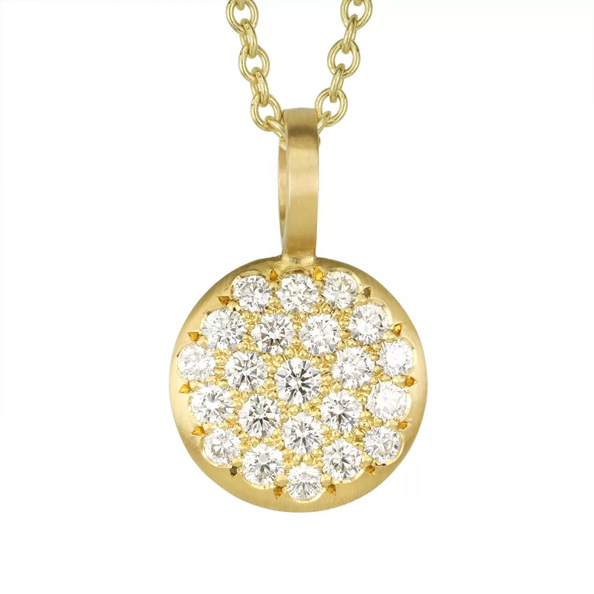 20K Gold and Pave Diamond Medium Lentil Pendant