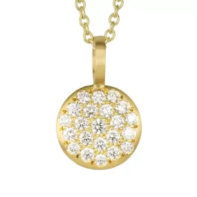 20K Gold and Pave Diamond Medium Lentil Pendant