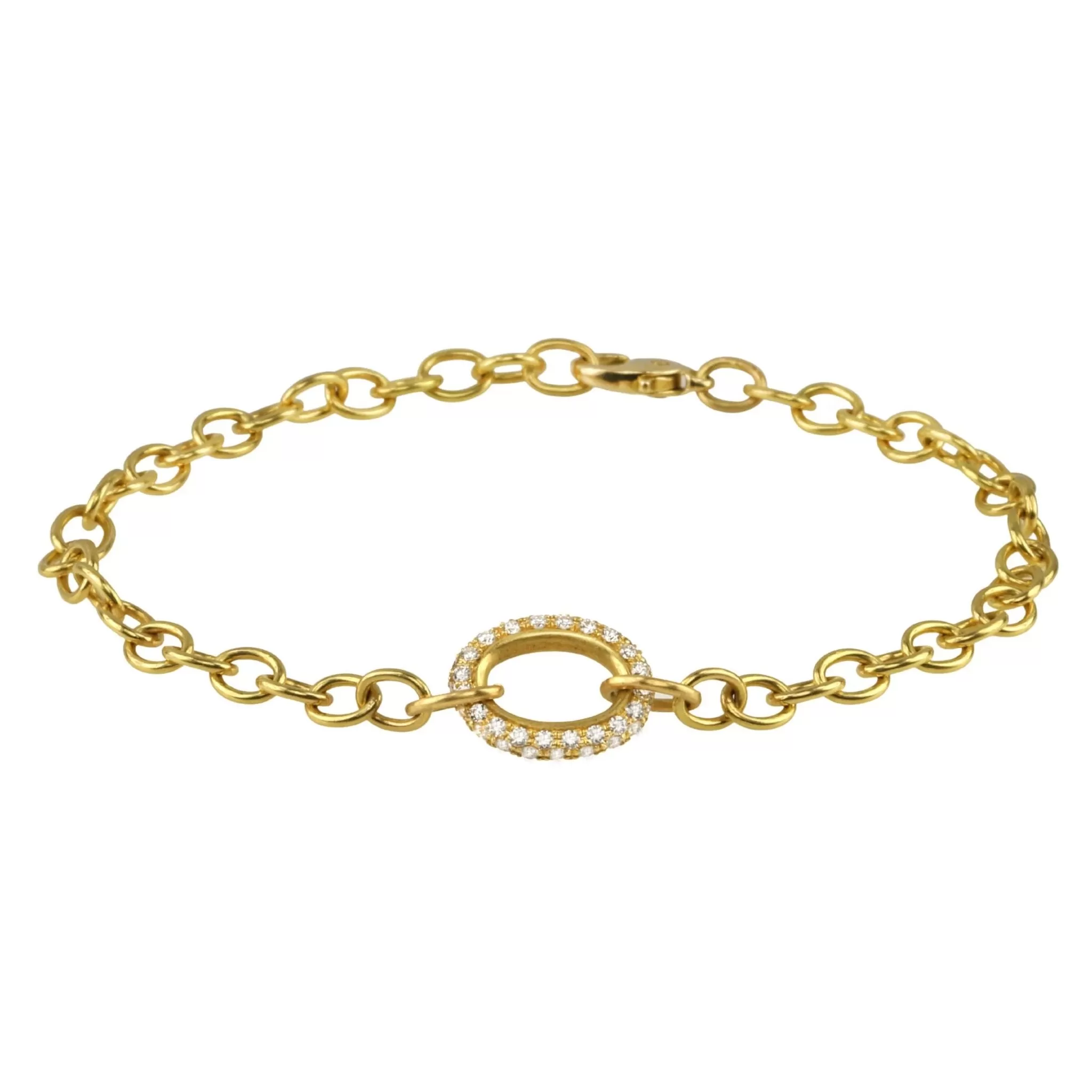 20K Gold Handmade Small Oval Link Bracelet with Pave Diamond Oval Centerpiece