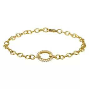 20K Gold Handmade Small Oval Link Bracelet with Pave Diamond Oval Centerpiece