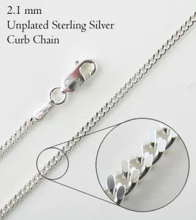 2.1 mm Curb Chain, Unplated Sterling Silver