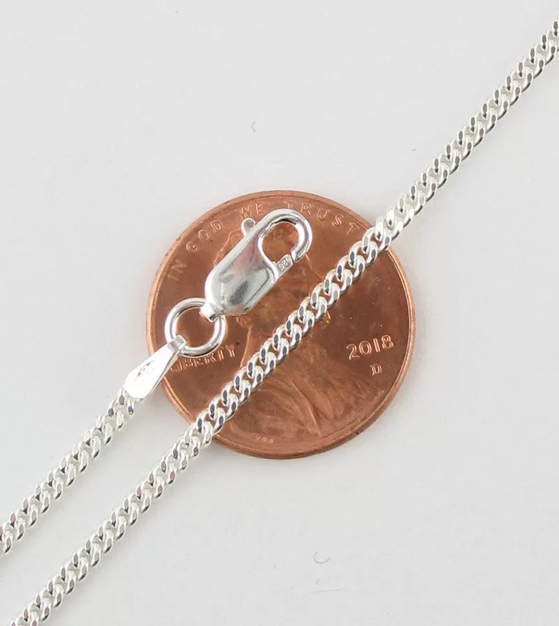 2.1 mm Curb Chain, Unplated Sterling Silver