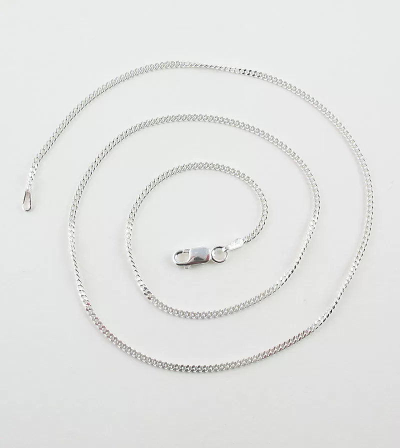 2.1 mm Curb Chain, Unplated Sterling Silver