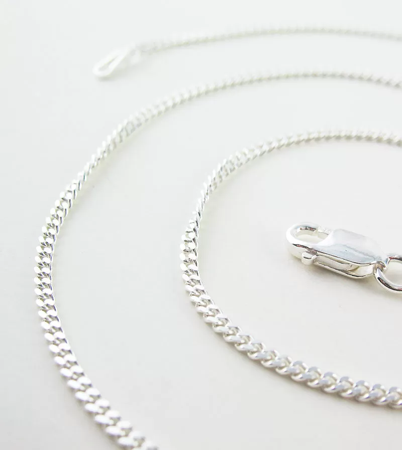 2.1 mm Curb Chain, Unplated Sterling Silver