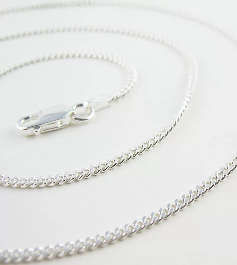 2.1 mm Curb Chain, Unplated Sterling Silver