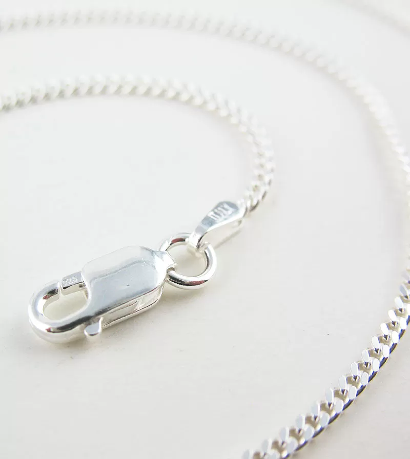 2.1 mm Curb Chain, Unplated Sterling Silver