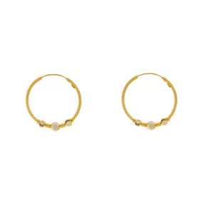 22K Yellow & White Gold Beaded Hoop Earrings (4.7gm)