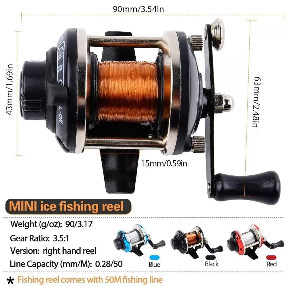 3.5:1 Gear Ratio 3 Color Mini Trolling Reel Casting Ice Fishing Reel Baitcasting Reels Coil Come with 50M Nylon Line