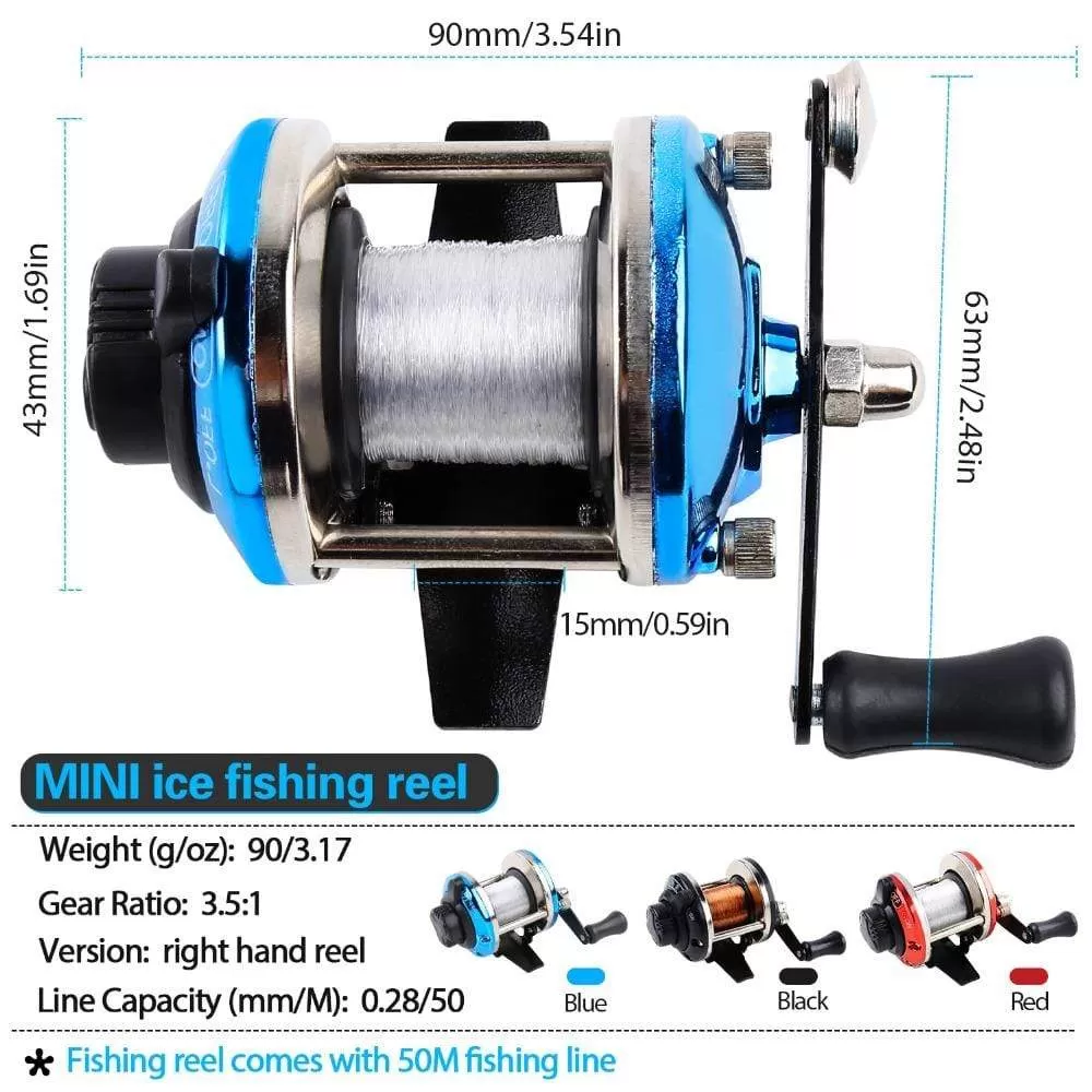 3.5:1 Gear Ratio 3 Color Mini Trolling Reel Casting Ice Fishing Reel Baitcasting Reels Coil Come with 50M Nylon Line