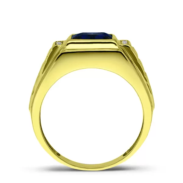 4 Diamond Accents 18K Gold Plated on 925 Solid Silver Mens Blue Sapphire Ring