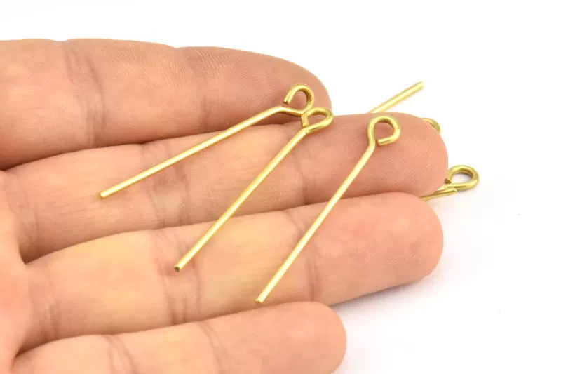 40mm Eye Pin, 25 Raw Brass Eye Pins, Findings (40x1.2mm) BS 2249