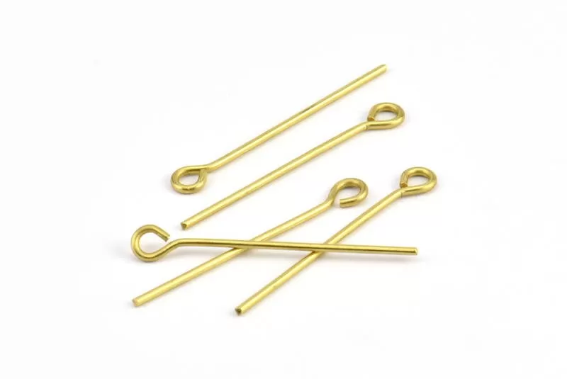 40mm Eye Pin, 25 Raw Brass Eye Pins, Findings (40x1.2mm) BS 2249