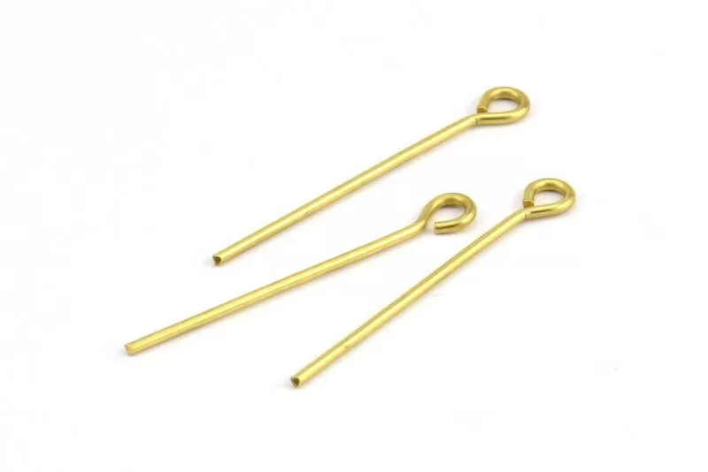 40mm Eye Pin, 25 Raw Brass Eye Pins, Findings (40x1.2mm) BS 2249