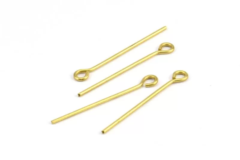 40mm Eye Pin, 25 Raw Brass Eye Pins, Findings (40x1.2mm) BS 2249