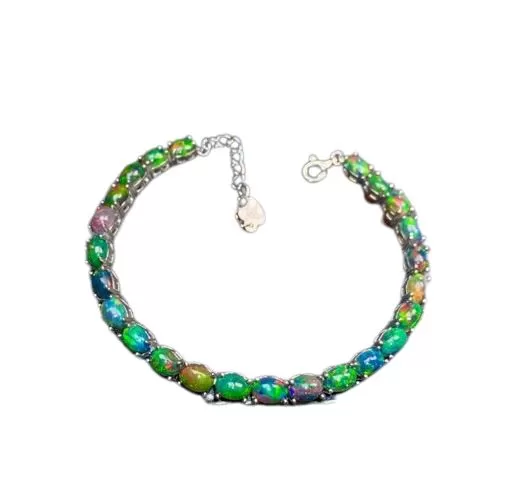 4mm*6mm Multi-Color Opal 925 Sterling Silver Bracelet