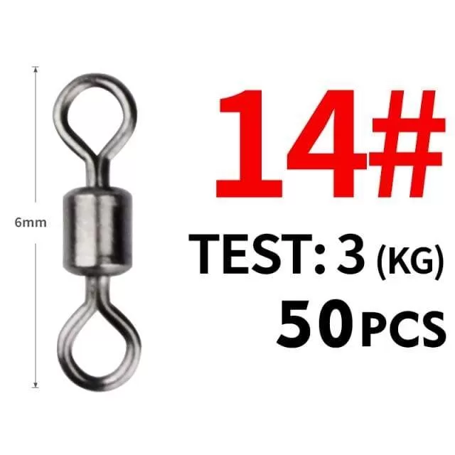 50PCS/Lot Fishing Swivel Sizes Solid Connector Ball Bearing Snap Fishing Swivels Rolling Stainless Steel Beads