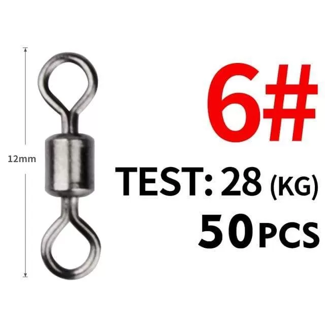 50PCS/Lot Fishing Swivel Sizes Solid Connector Ball Bearing Snap Fishing Swivels Rolling Stainless Steel Beads