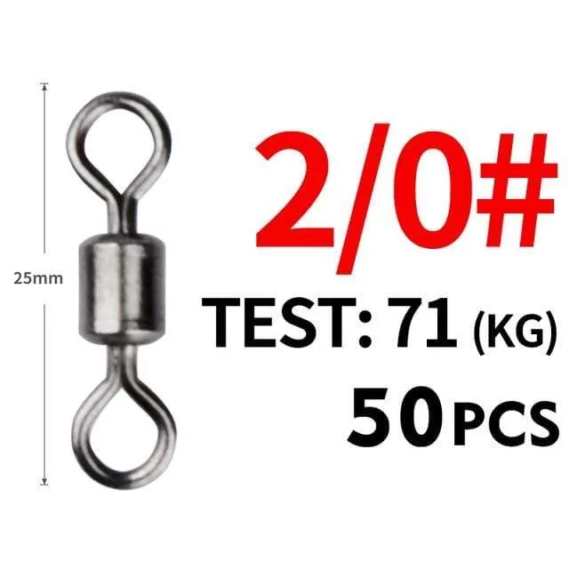 50PCS/Lot Fishing Swivel Sizes Solid Connector Ball Bearing Snap Fishing Swivels Rolling Stainless Steel Beads