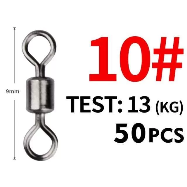 50PCS/Lot Fishing Swivel Sizes Solid Connector Ball Bearing Snap Fishing Swivels Rolling Stainless Steel Beads